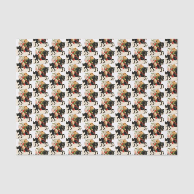 Papier Mousseline Noël rétro vintage cheval garçon (Recto)