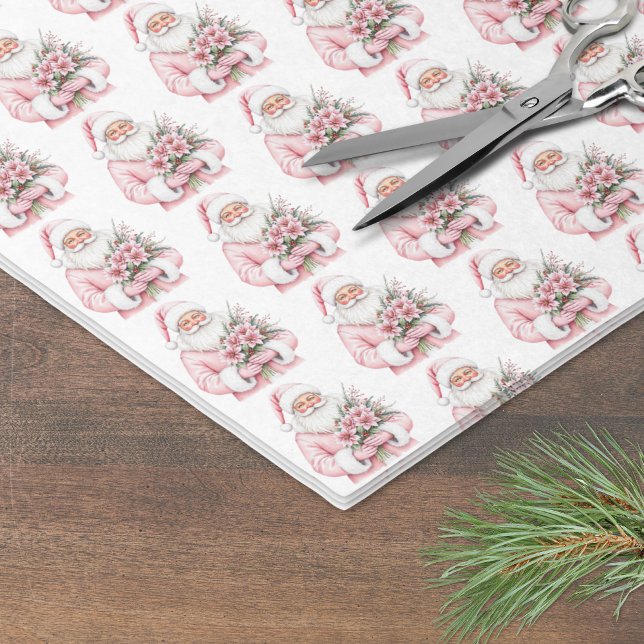 Papier Mousseline Noël rose (Santa Claus Pink Christmas Tissue Paper)