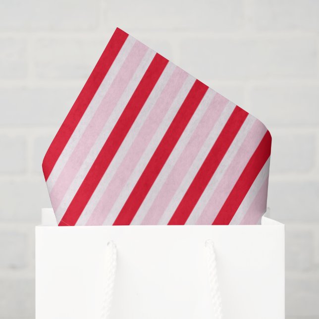 Papier Mousseline Noël Rose Rouge Rayé Moderne (Sac cadeau)