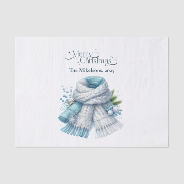 Papier Mousseline Noël rustique bleu cosy (Recto)