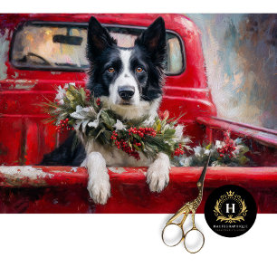 Papier Mousseline Noël rustique Border Collie Découpage