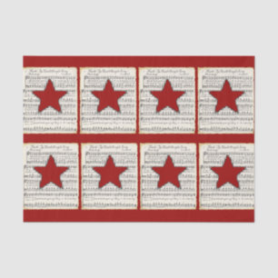 Papier Mousseline Noël rustique d'étoile rouge vintage de musique