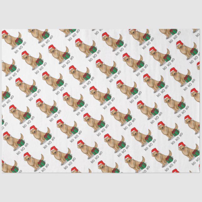 Papier Mousseline Noël Santa Claus Golden Retriever Chien mignonne (Recto)