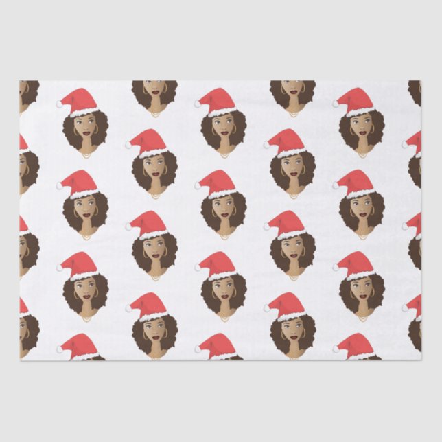 Papier Mousseline Noël Santa Hat, Femme noire, Cheveux naturels (Recto)