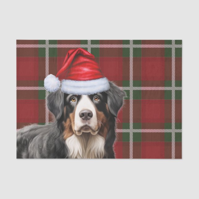 Papier Mousseline Noël Tartan Plaid et Bernese Mountain Dog (Recto)