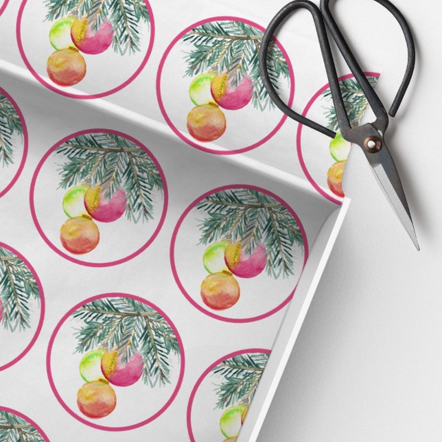 Papier Mousseline Noël unique aquarelle Magenta (Christmas tissue paper for gifts, favors and decoupage. Unique art by Victoria Grigaliunas)