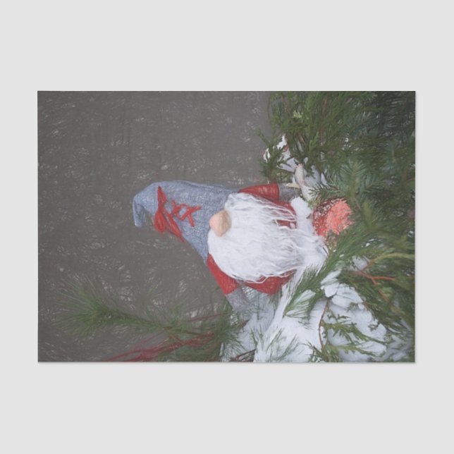 Papier Mousseline Noël Vacances Rouge Gris Gnome Rustique (Recto)