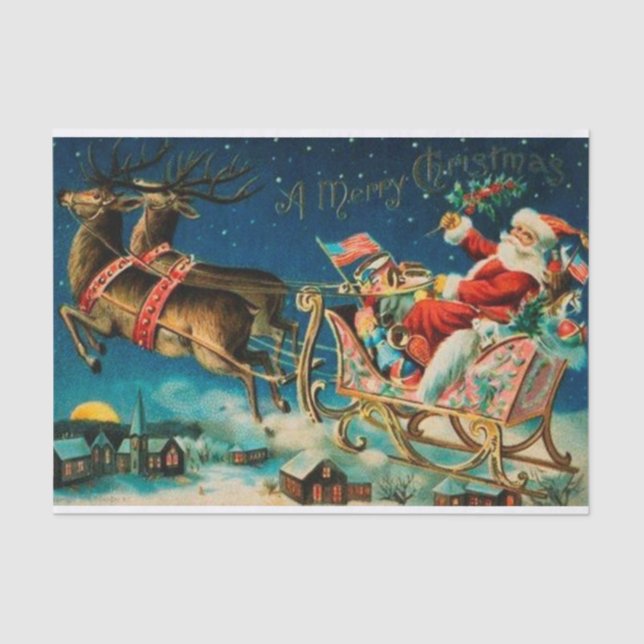 Papier Mousseline Noël vintage du Père Noël Sleigh (Recto)