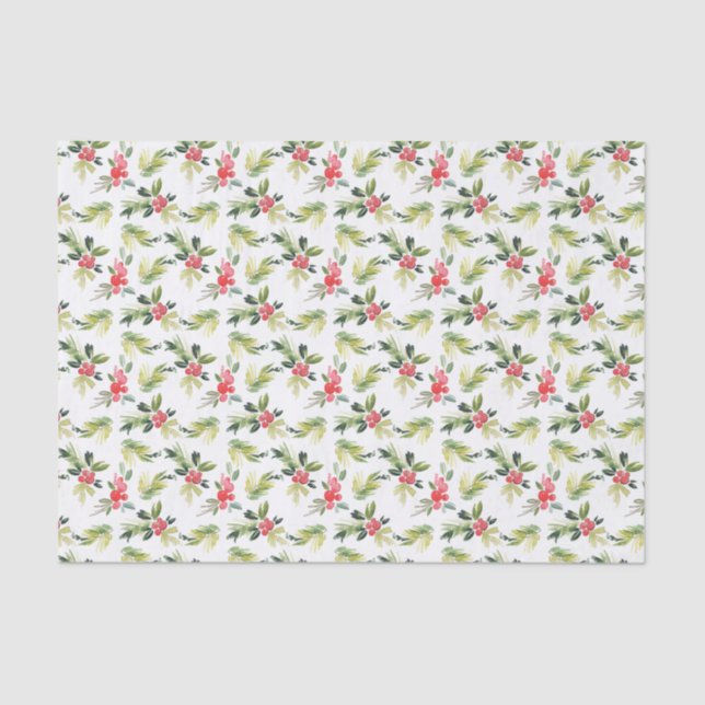 Papier Mousseline Noël | Vintage Holly, Berry & Pine Motif (Recto)