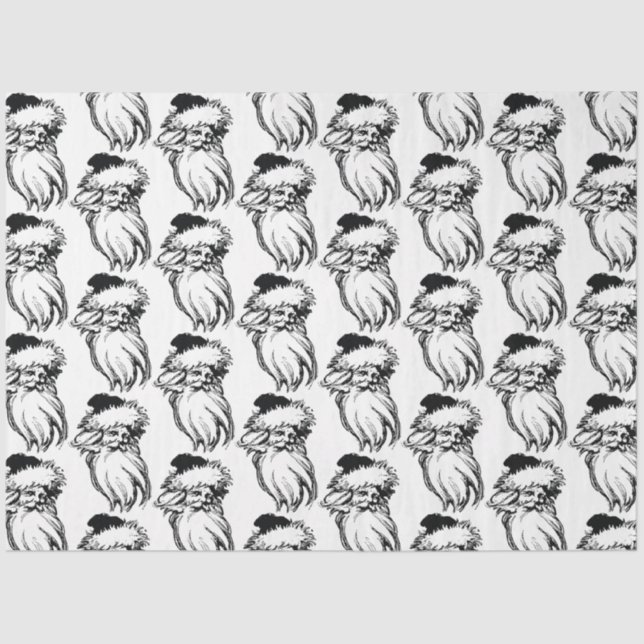 Papier Mousseline Noël Vintage noir blanc Père Noël (Recto)