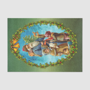 Papier Mousseline Noël Vintage Père Noël avec Enfants Noël Arbre & J