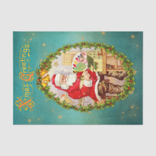Papier Mousseline Noël Vintage Père Noël dans son atelier