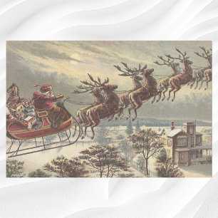 Papier Mousseline Noël vintage, Père Noël victorien à Sleigh