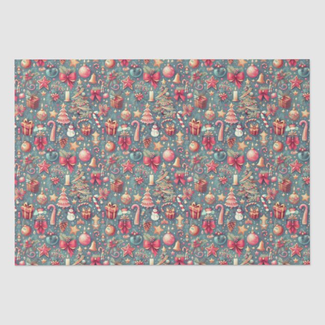 Papier Mousseline Noël vintage rose (Recto)