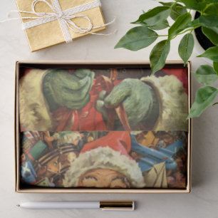 Papier Mousseline Noël Vintage Santa Claus à Sleigh avec jouets