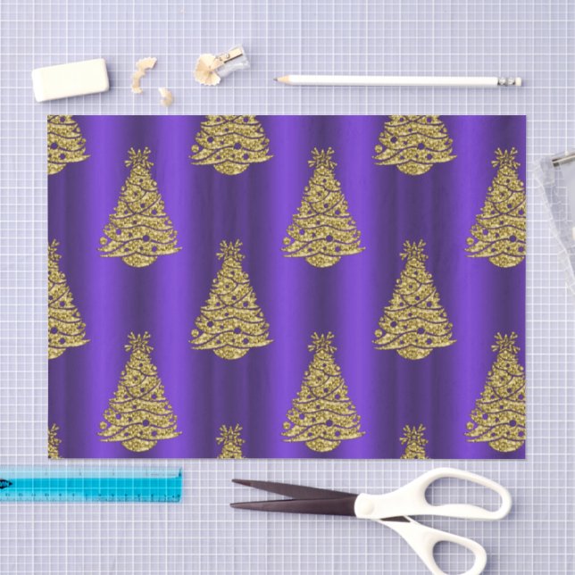 Papier Mousseline Noël Violet et Or  (Artisanat)