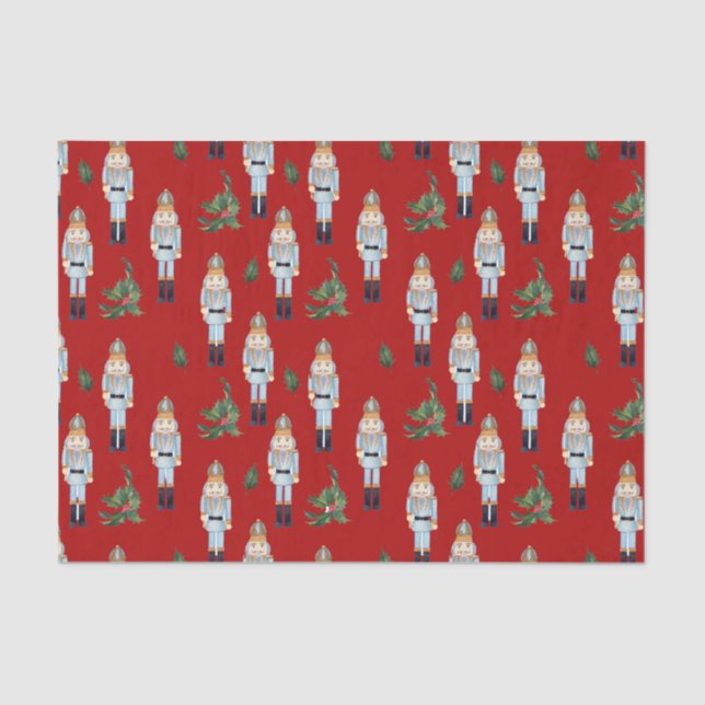 Papier Mousseline Noëls bleus de Noël sur rouge (Recto)