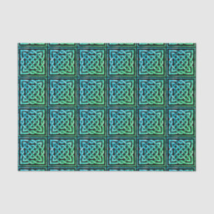 Papier Mousseline Noeud celtique - Carrelage Carré Bleu Vert Tissu P