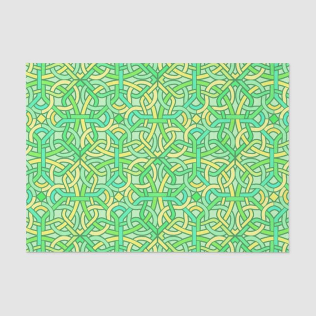 Papier Mousseline Noeud celtique Irlandais Motif de tresse vert jaun (Recto)
