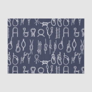 Papier Mousseline Noeuds de corde et bleu marine blancs nautiques