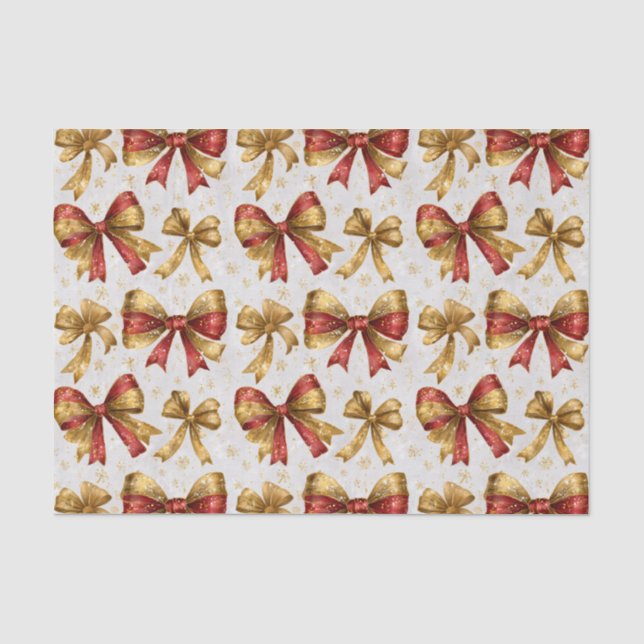 Papier Mousseline Nœuds de Noël Rouge Or (Recto)