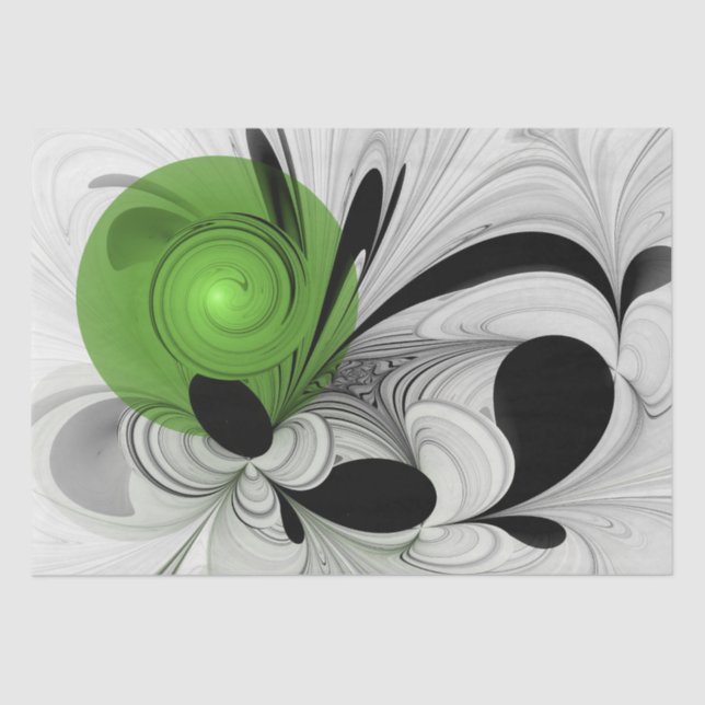 Papier Mousseline Noir Abstrait et blanc avec art fractal vert (Recto)
