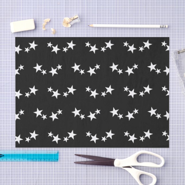 Papier Mousseline Noir avec des étoiles blanches (Artisanat)