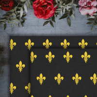Papier Mousseline noir avec motif Fleur de Lys Or
