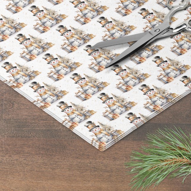 Papier Mousseline Noir blanc hiver neige Noël (Black White Winter Snowman Christmas Tissue Paper)