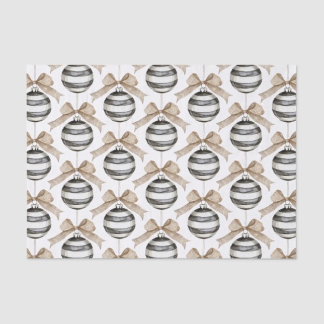 Papier Mousseline Noir blanc rayures ornement Bow Noël (Recto)