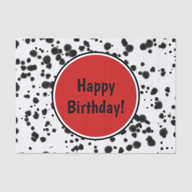 Papier Mousseline Noir Blanc Rouge Dalmatien Spots Anniversaire (Recto)