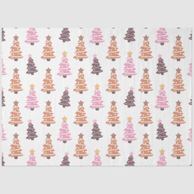 Papier Mousseline Noir Brown Pink Arbres de Noël Blanc Noël (Recto)