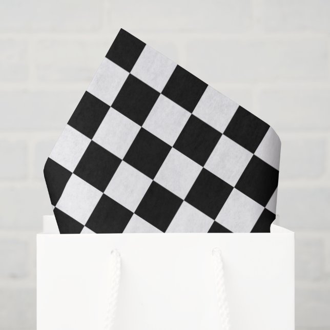 Papier Mousseline Noir et Blanc à Damier (Sac cadeau)