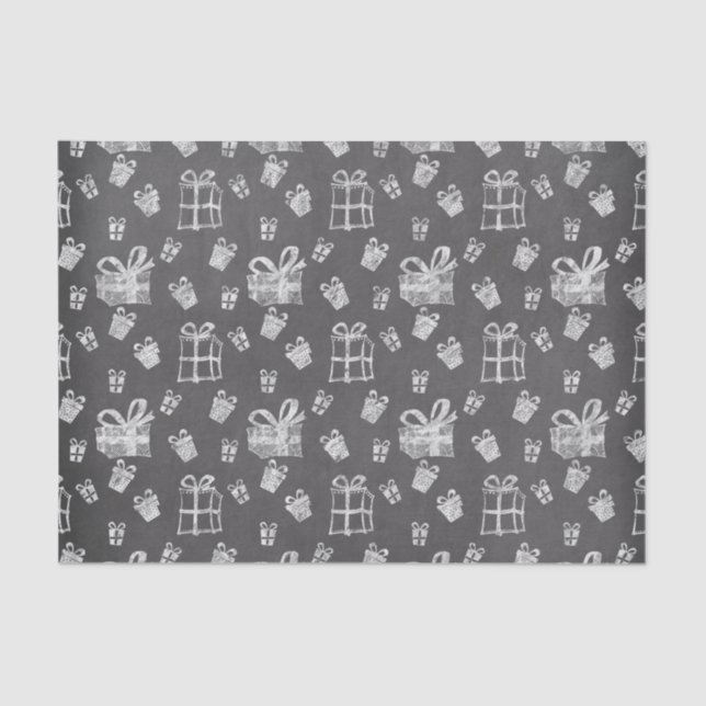 Papier Mousseline Noir et blanc Noël Présente Chalkboard Look (Recto)