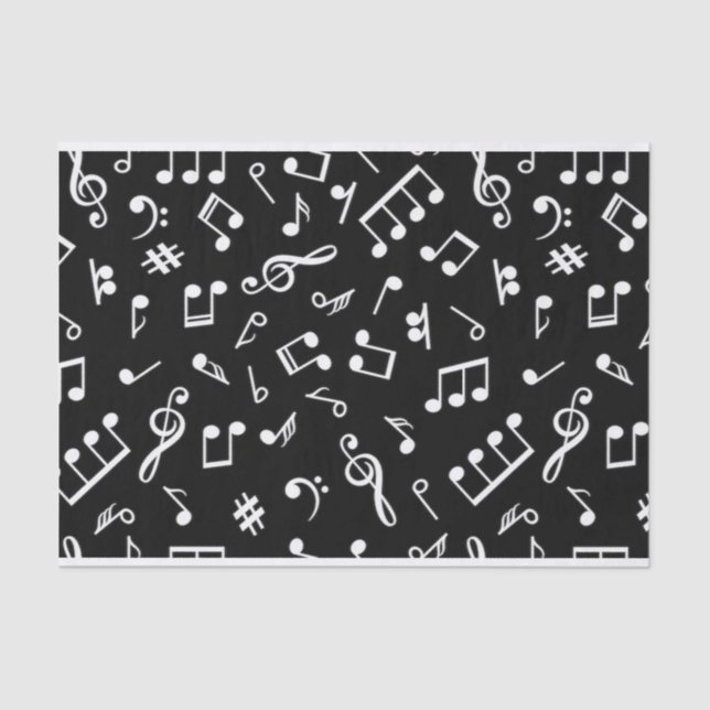 Papier Mousseline Noir et blanc note musicienne Motif (Recto)