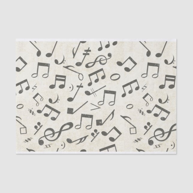 Papier Mousseline Noir et blanc note musicienne Motif (Recto)