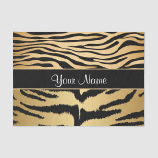 Papier Mousseline Noir et motif métallique de rayures de tigre d'or
