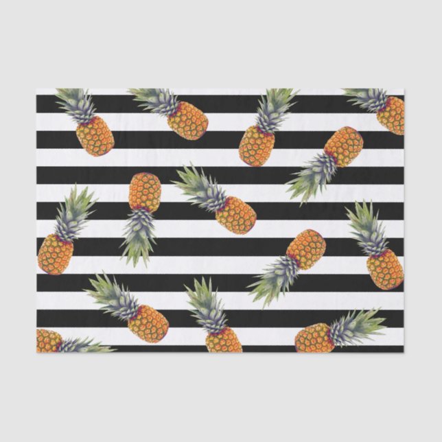 Papier Mousseline Noir Girly du motif | d'ananas d'été barré (Recto)
