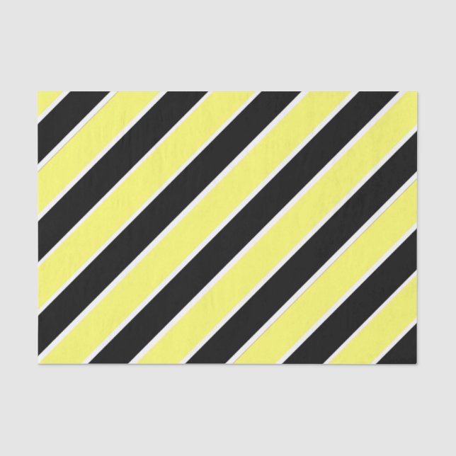 Papier Mousseline Noir, jaune et blanc rayé (Recto)