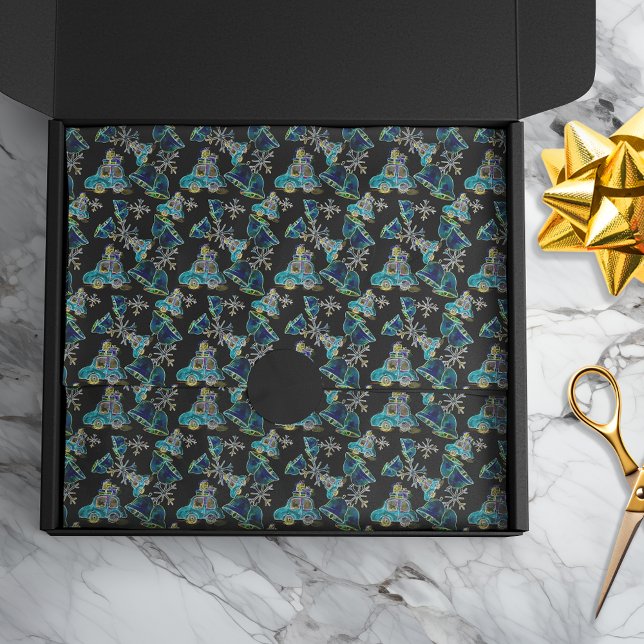 Papier Mousseline Noir Lumière Neon lueur Xmas Flucakes Cars Cloches (Créateur téléchargé)