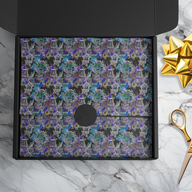 Papier Mousseline Noir Lumière Neon luisant Noël Réveillon Motif (Créateur téléchargé)