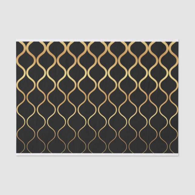 Papier Mousseline Noir, or, cool, tendance, design abstrait rétro (Recto)