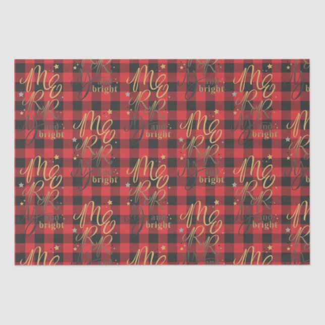 Papier Mousseline Noir Rouge Buffle Plaid Russe Joyeux et brillant (Recto)