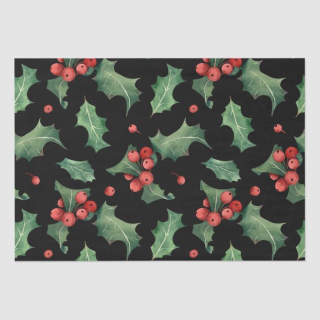 Papier Mousseline Noir rouge de Noël Mistletoe verte (Recto)