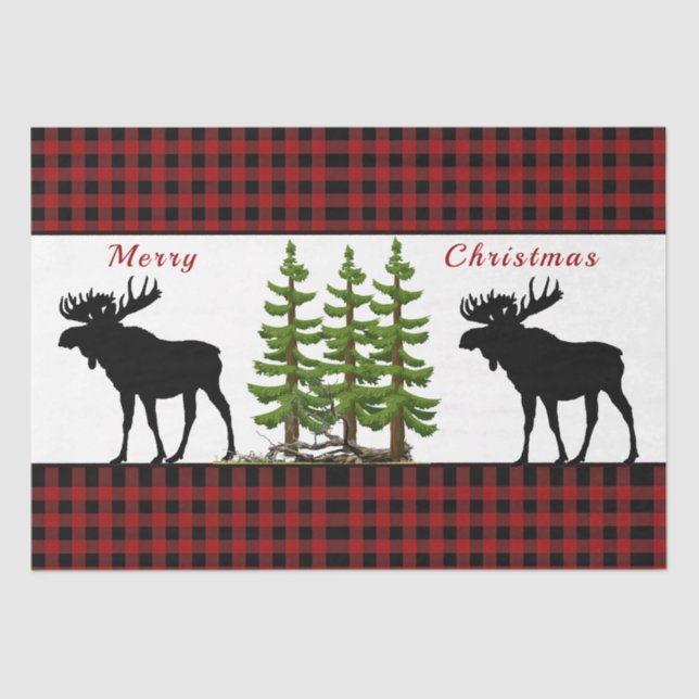 Papier Mousseline Noir rouge rustique Buffle Plaid Moose Noël (Recto)
