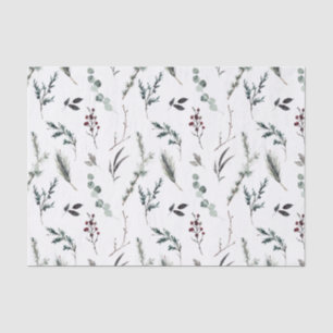 Papier Mousseline Noir simple hiver Botanique Aquarelle Noël