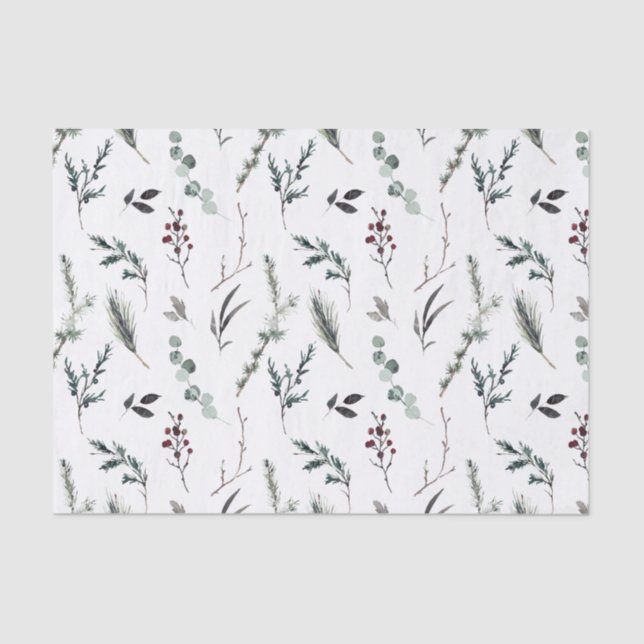 Papier Mousseline Noir simple hiver Botanique Aquarelle Noël (Recto)