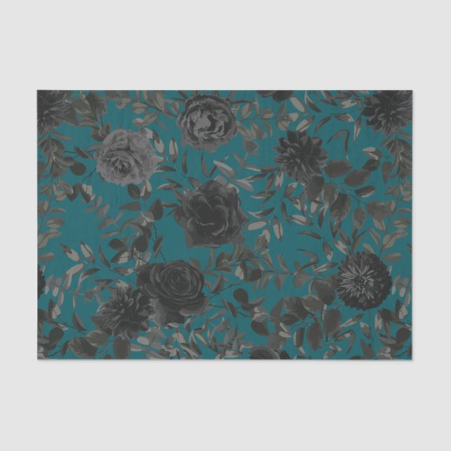 Papier Mousseline Noir Turquoise Rose gothique Élégant mariage (Recto)