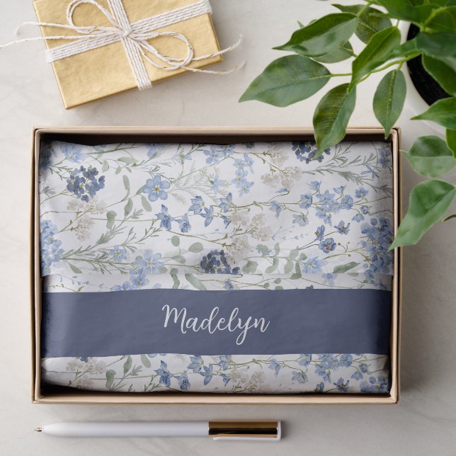 Papier Mousseline Nom aquarelle fleur sauvage bleue (Cadeau)