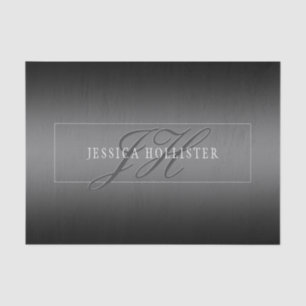 Papier Mousseline Nom élégant et Initiales monogrammes   Noir et gri